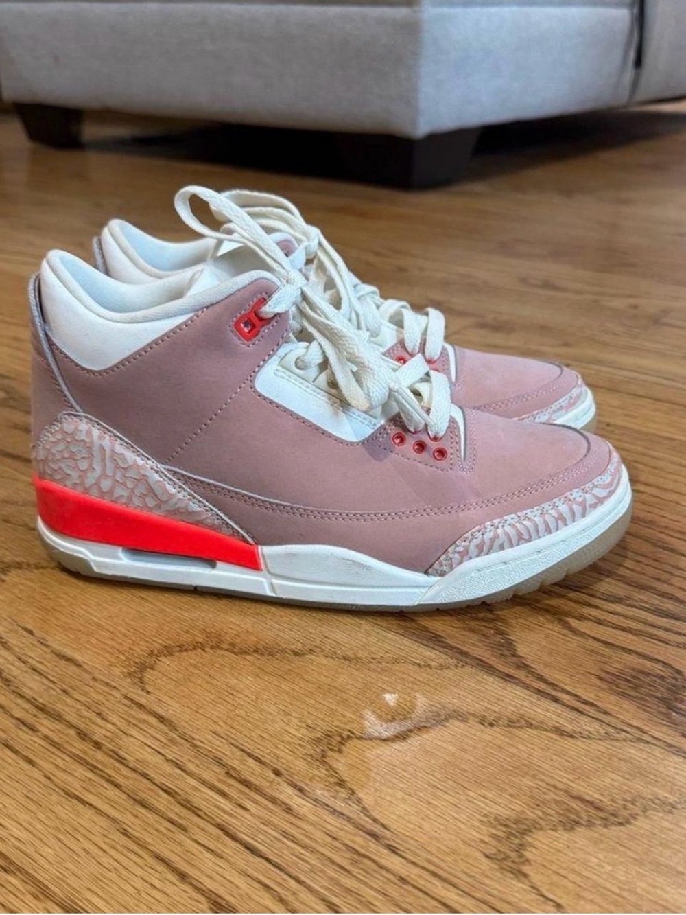 Jordan grade school Pink and Cream Retro Basketball Sneakers with Coral Accent